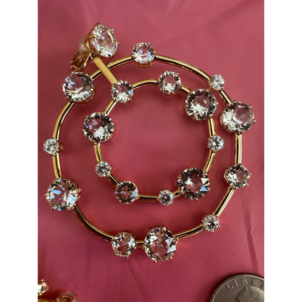 Swarovski Signed Large Dangle 2 Loop ClipOn Crystal Statement Earrings GoldTone - Picture 2 of 7
